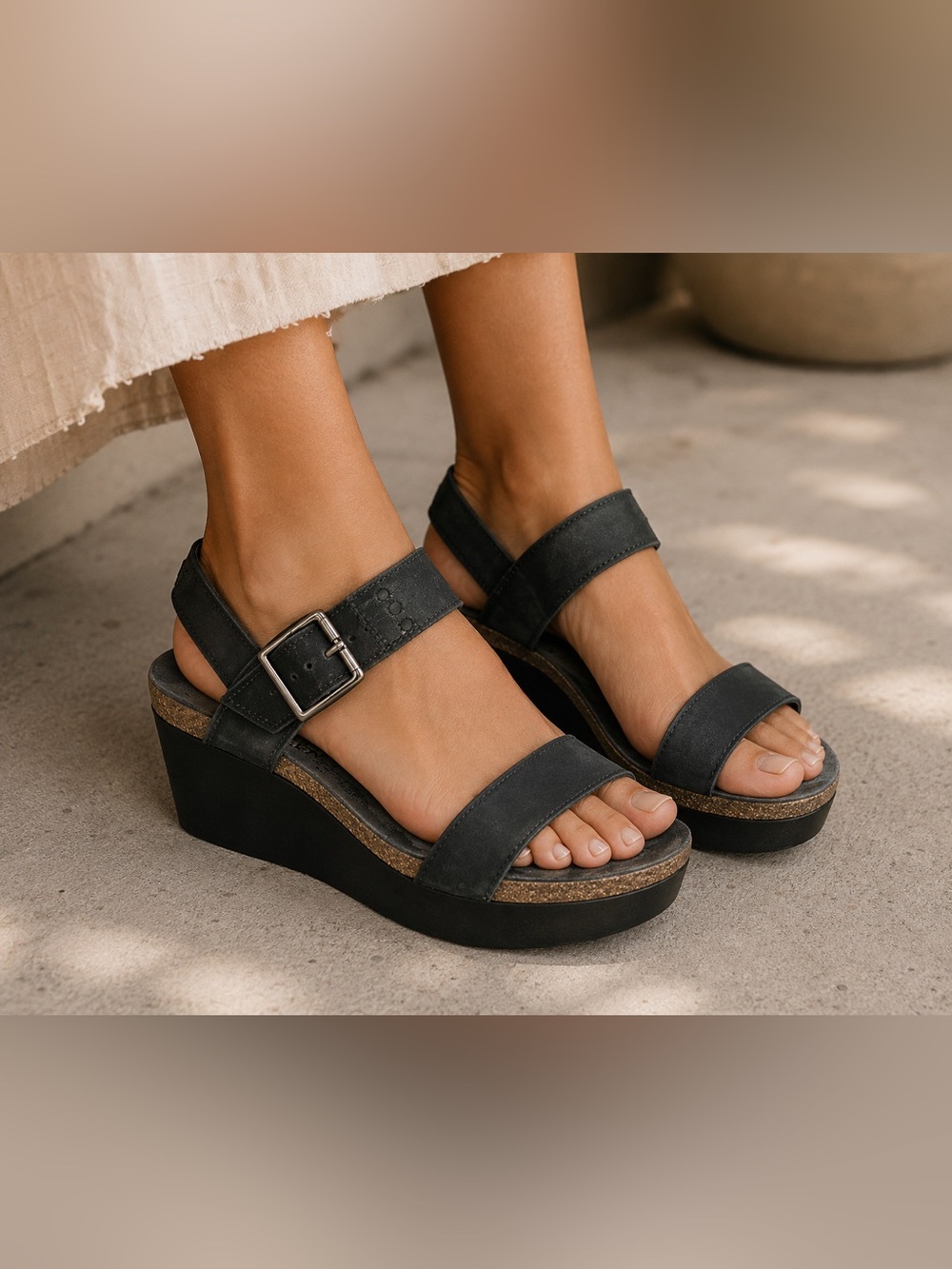 Naot Alpha Wedge Sandals,  Oily Nubuck / Reptile Gray Leather Black Velvet 9.5
